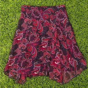 Pink and Burgundy Paisley Midi Skirt